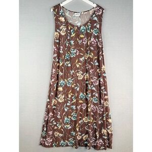 The‎ Vermont Country Store Floral Maxi Dress Womens 1X Brown Pintuck Cottagecore